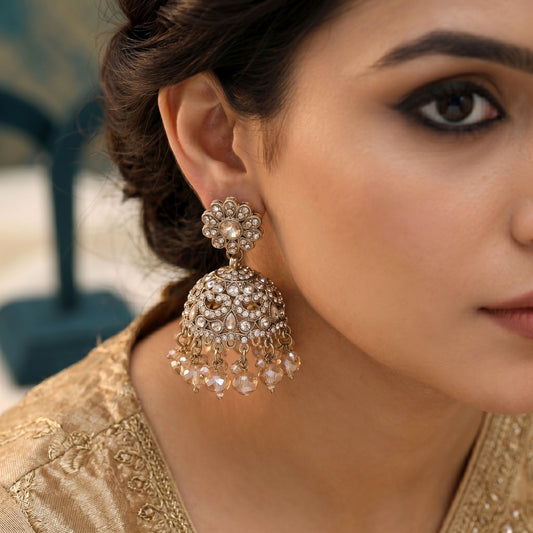 Sparkling Gold Color Kundan Earrings For Designer Party Looks
