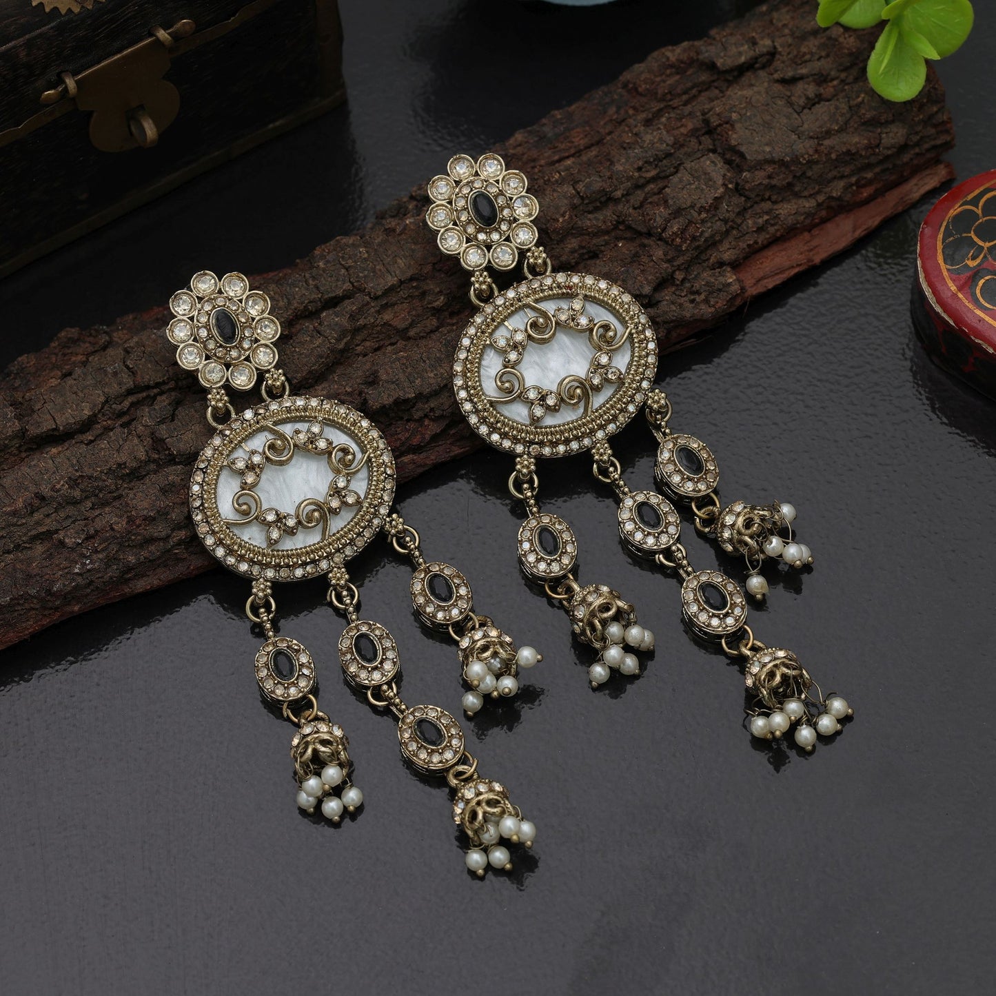 Bold Black Color Kundan Earrings Premium Modern Collection