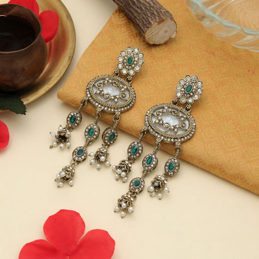 Bright Green Color Kundan Earrings Stylish Occasion Collection