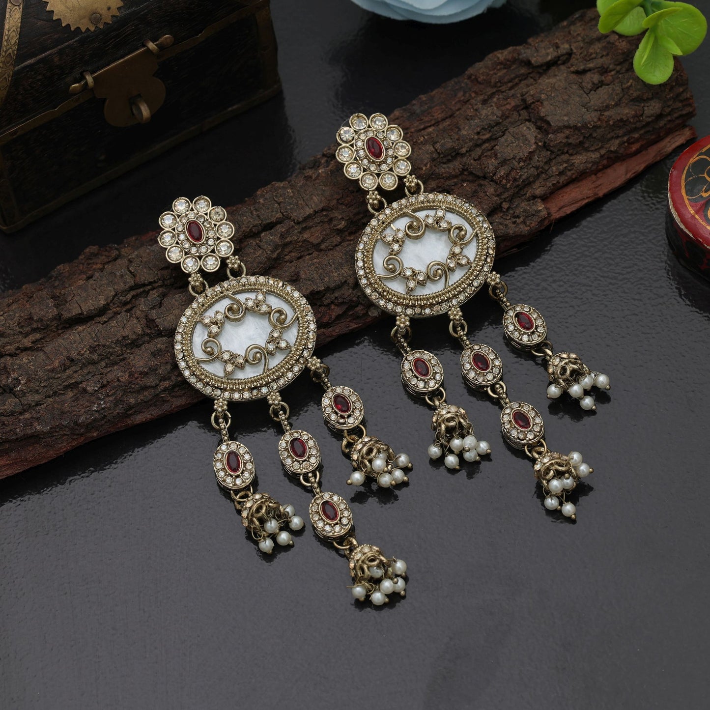 Rich Maroon Color Kundan Earrings Traditional Glam Collection
