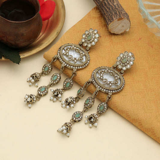 Fresh Pista Green Color Kundan Earrings Elegant Daily Wear Collection