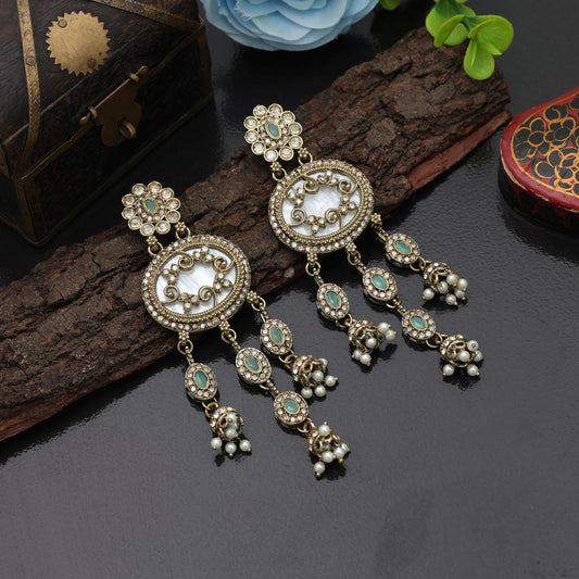 Fresh Pista Green Color Kundan Earrings Elegant Daily Wear Collection