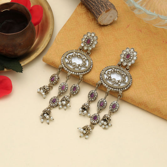 Royal Purple Color Kundan Earrings Stylish Party Wear Collection
