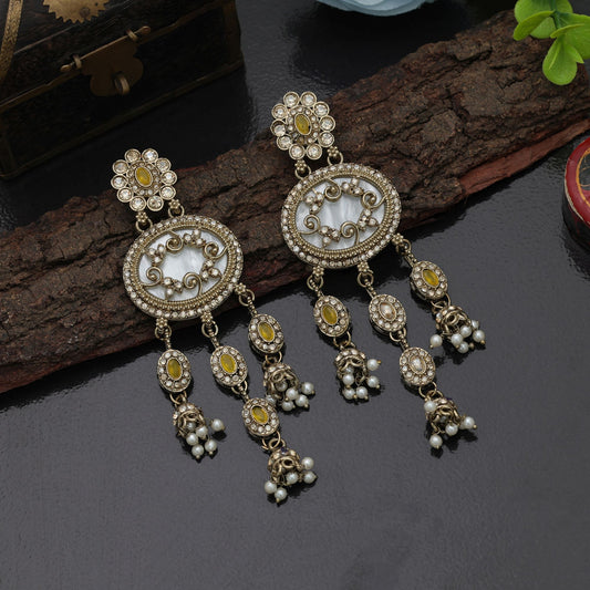 Cheerful Yellow Color Kundan Earrings Trendy Festive Collection