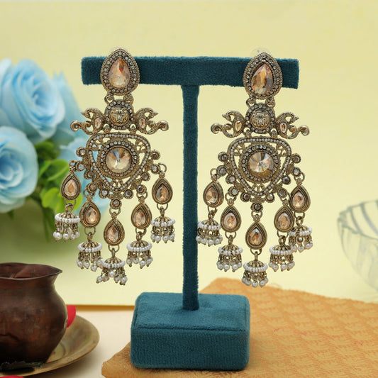 Luxury Gold Color Kundan Earrings Bridal Fashion Collection