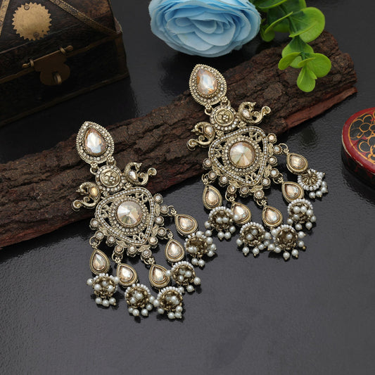 Luxury Gold Color Kundan Earrings Bridal Fashion Collection