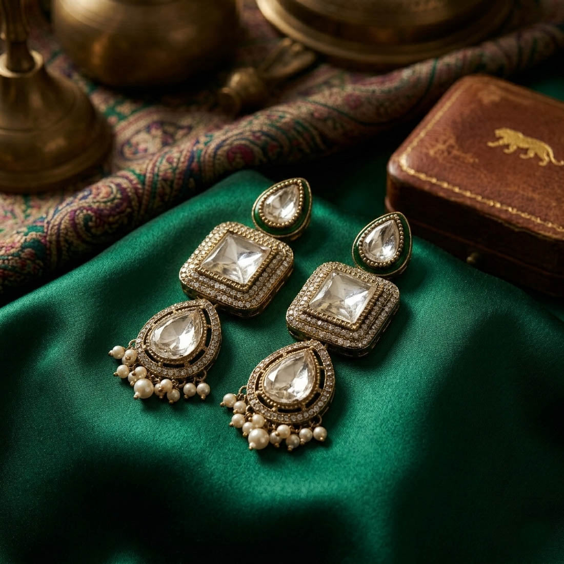 Stylish White Color Kundan Earrings With Elegant Traditional Ethnic Fashion Appeal
