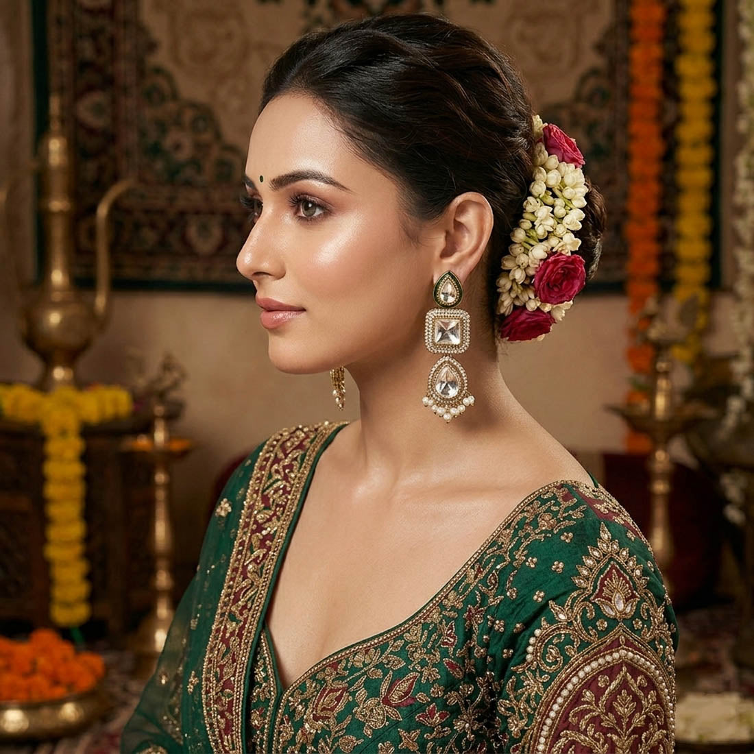 Stylish White Color Kundan Earrings With Elegant Traditional Ethnic Fashion Appeal
