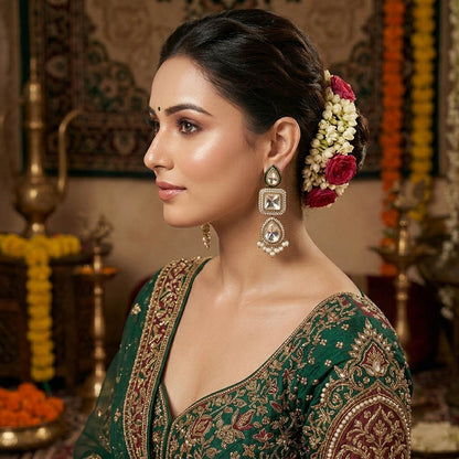 Stylish White Color Kundan Earrings With Elegant Traditional Ethnic Fashion Appeal