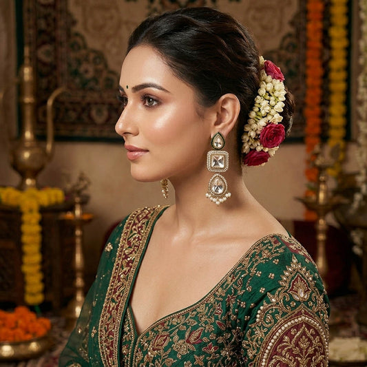 Stilvolle weiße Kundan-Ohrringe mit elegantem traditionellem Ethno-Look
