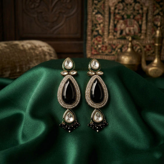 Premium schwarze Kundan-Ohrringe für Damen festliche Hochzeitsfeier-Kollektion
