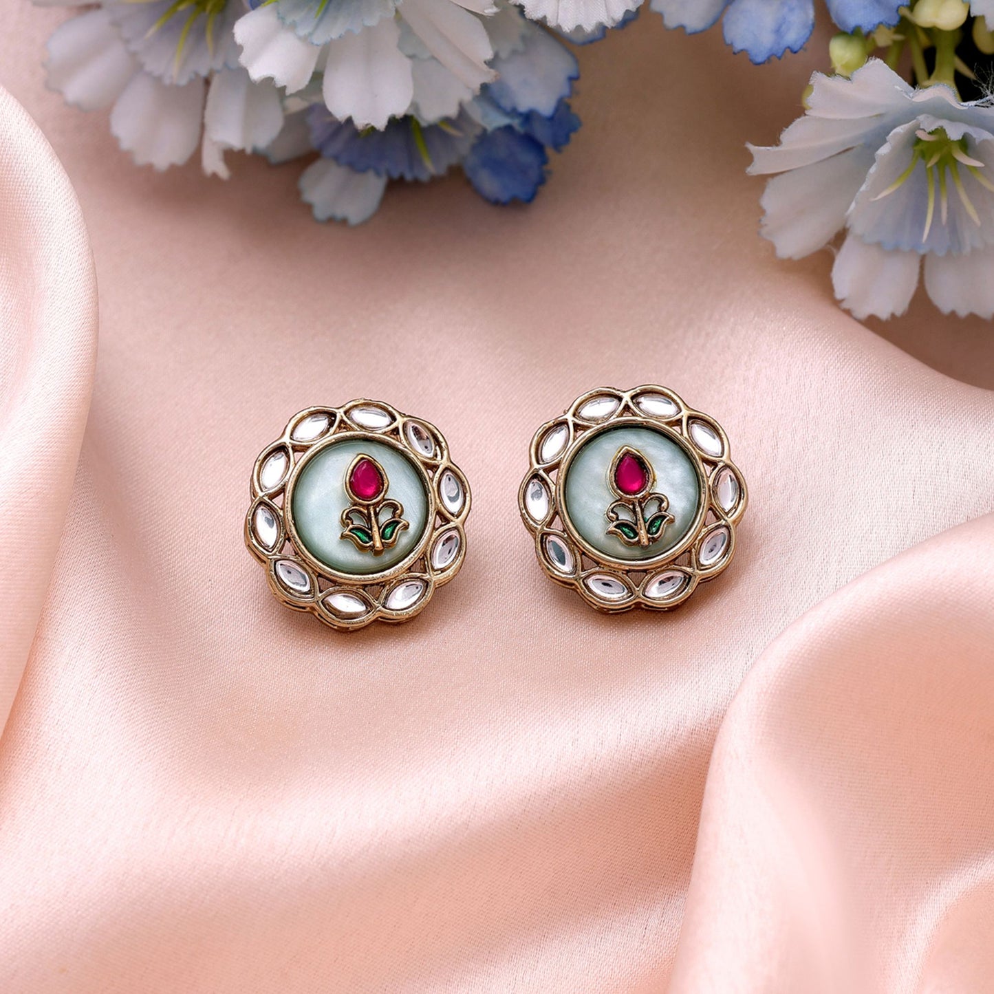 Aqua Color Kundan Earrings Crafted with Elegant Festive Designer Style