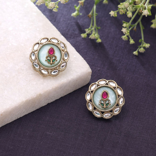 Aqua Color Kundan Earrings Crafted with Elegant Festive Designer Style