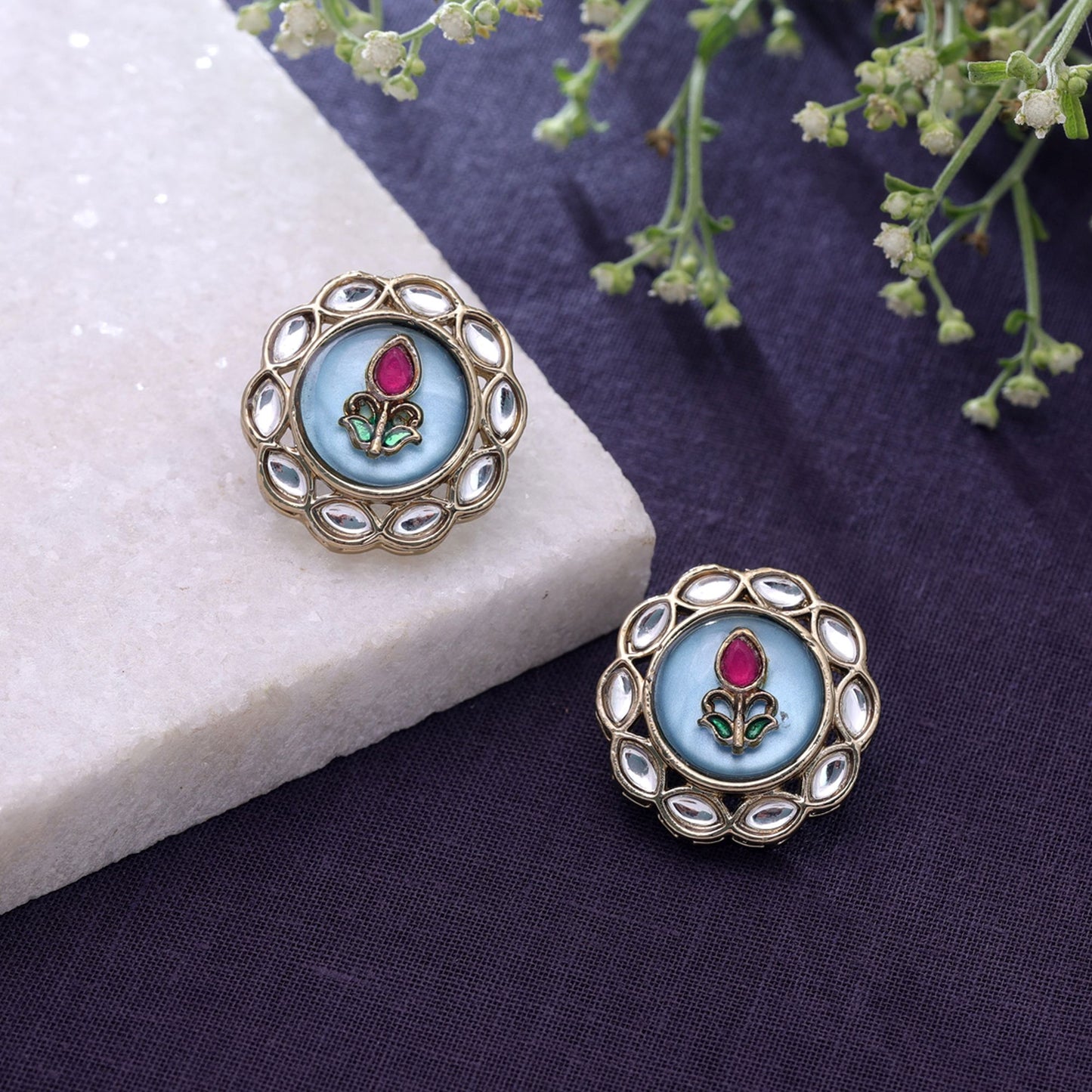 Blue Color Kundan Earrings Featuring Royal Traditional Jewelry Collection Appeal