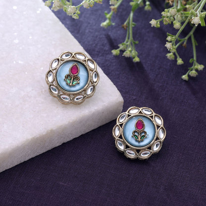 Blue Color Kundan Earrings Featuring Royal Traditional Jewelry Collection Appeal