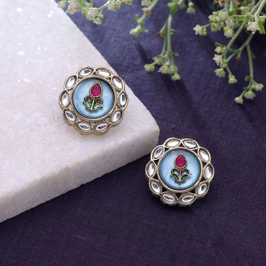 Blue Color Kundan Earrings Featuring Royal Traditional Jewelry Collection Appeal