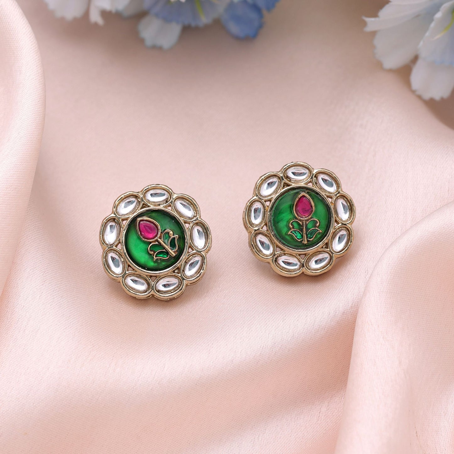 Green Color Kundan Earrings Featuring Beautiful Festive Designer Fashion Style
