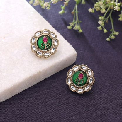 Green Color Kundan Earrings Featuring Beautiful Festive Designer Fashion Style