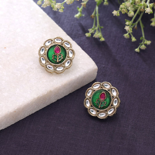 Green Color Kundan Earrings Featuring Beautiful Festive Designer Fashion Style