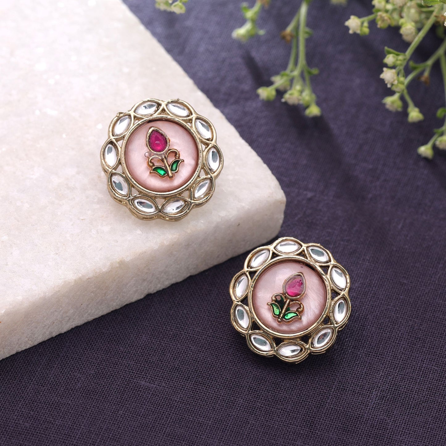 Light Pink Color Kundan Earrings with Beautiful Handmade Ethnic Jewelry Design