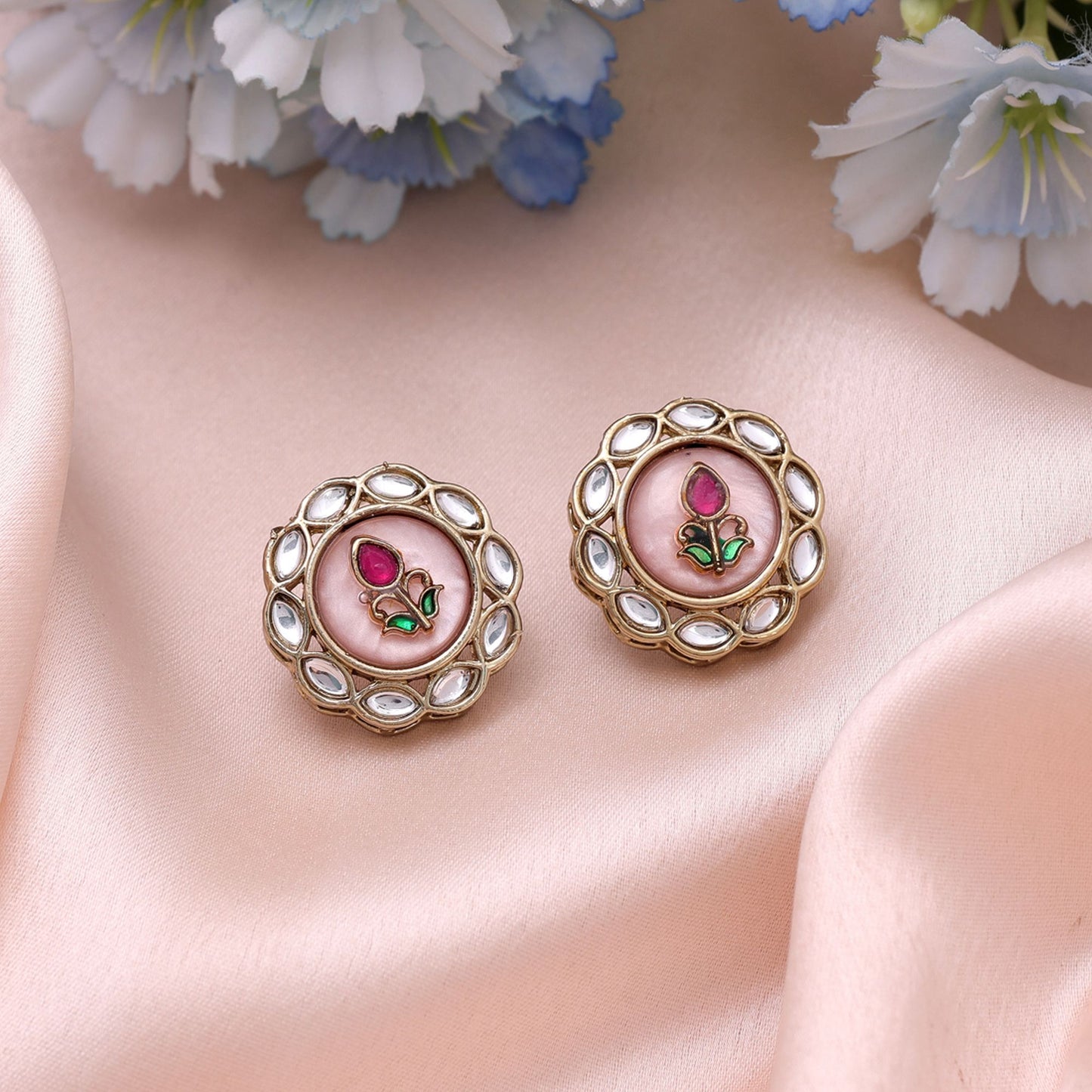 Light Pink Color Kundan Earrings with Beautiful Handmade Ethnic Jewelry Design