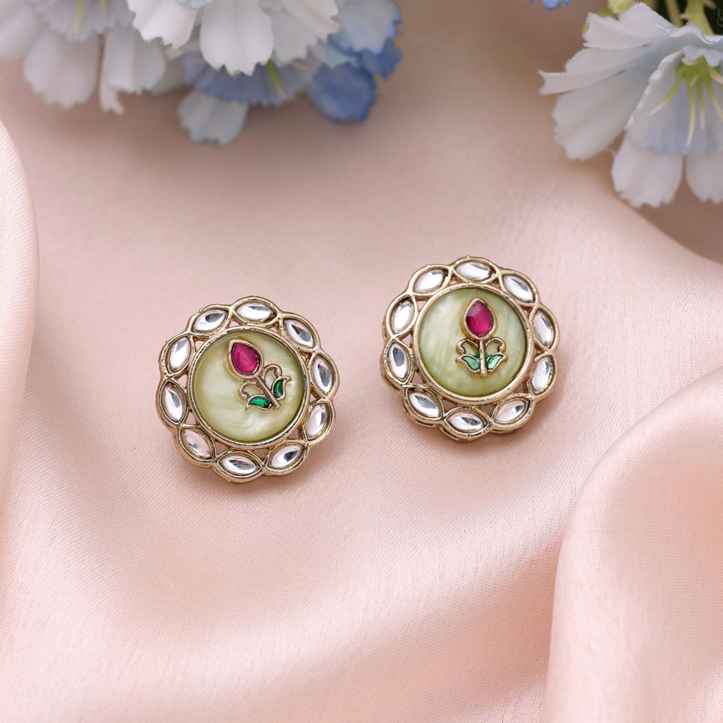 Pista Green Color Kundan Earrings with Elegant Premium Designer Jewelry Finish