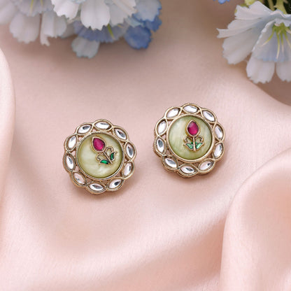 Pista Green Color Kundan Earrings with Elegant Premium Designer Jewelry Finish