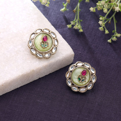 Pista Green Color Kundan Earrings with Elegant Premium Designer Jewelry Finish