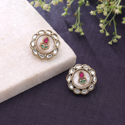 White Color Kundan Earrings with Elegant Traditional Ethnic Jewelry Design