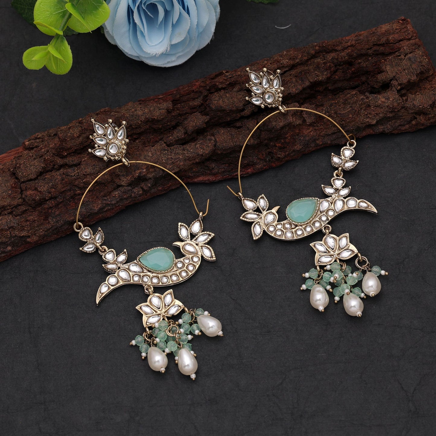 Aqua Blue Color Kashmiri Earrings with Beautiful Handmade Traditional Fashion Look