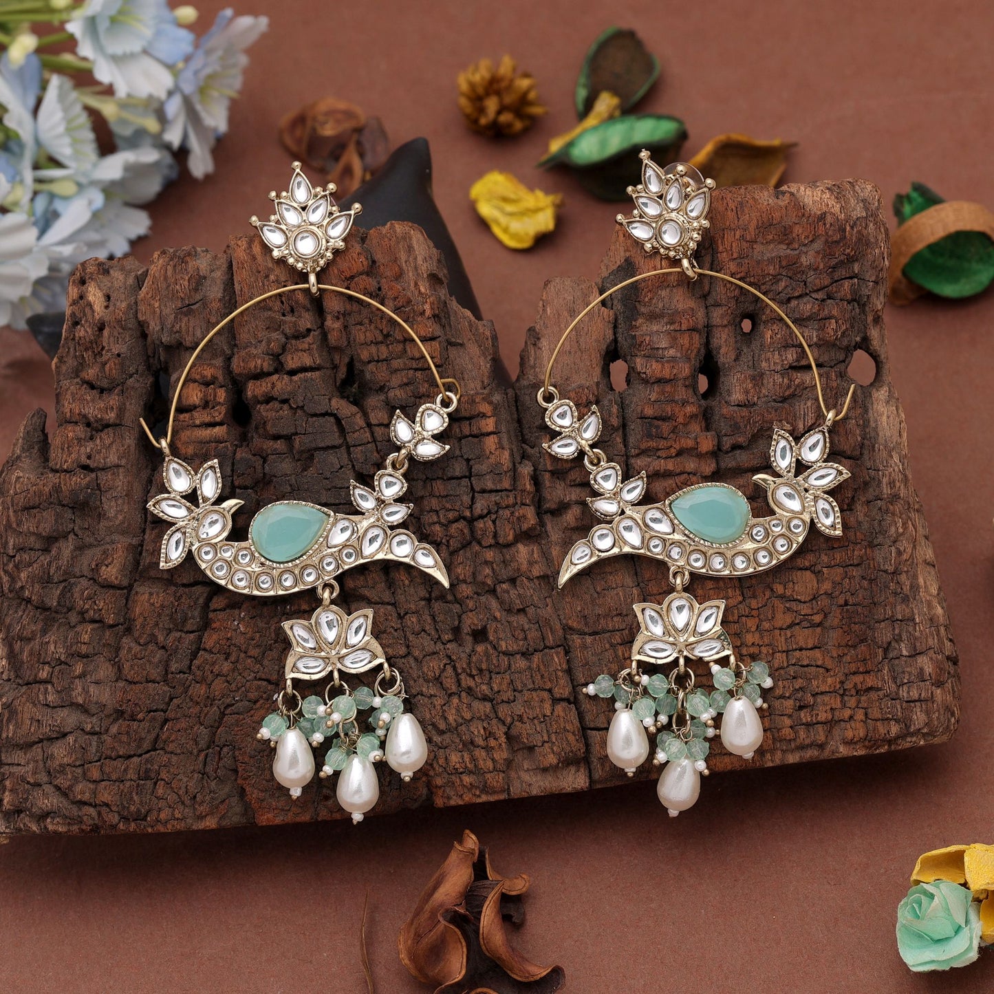 Aqua Blue Color Kashmiri Earrings with Beautiful Handmade Traditional Fashion Look