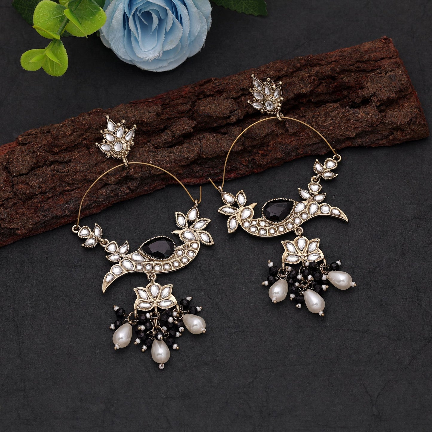 Black Color Kashmiri Earrings Featuring Stylish Designer Ethnic Jewelry Appeal