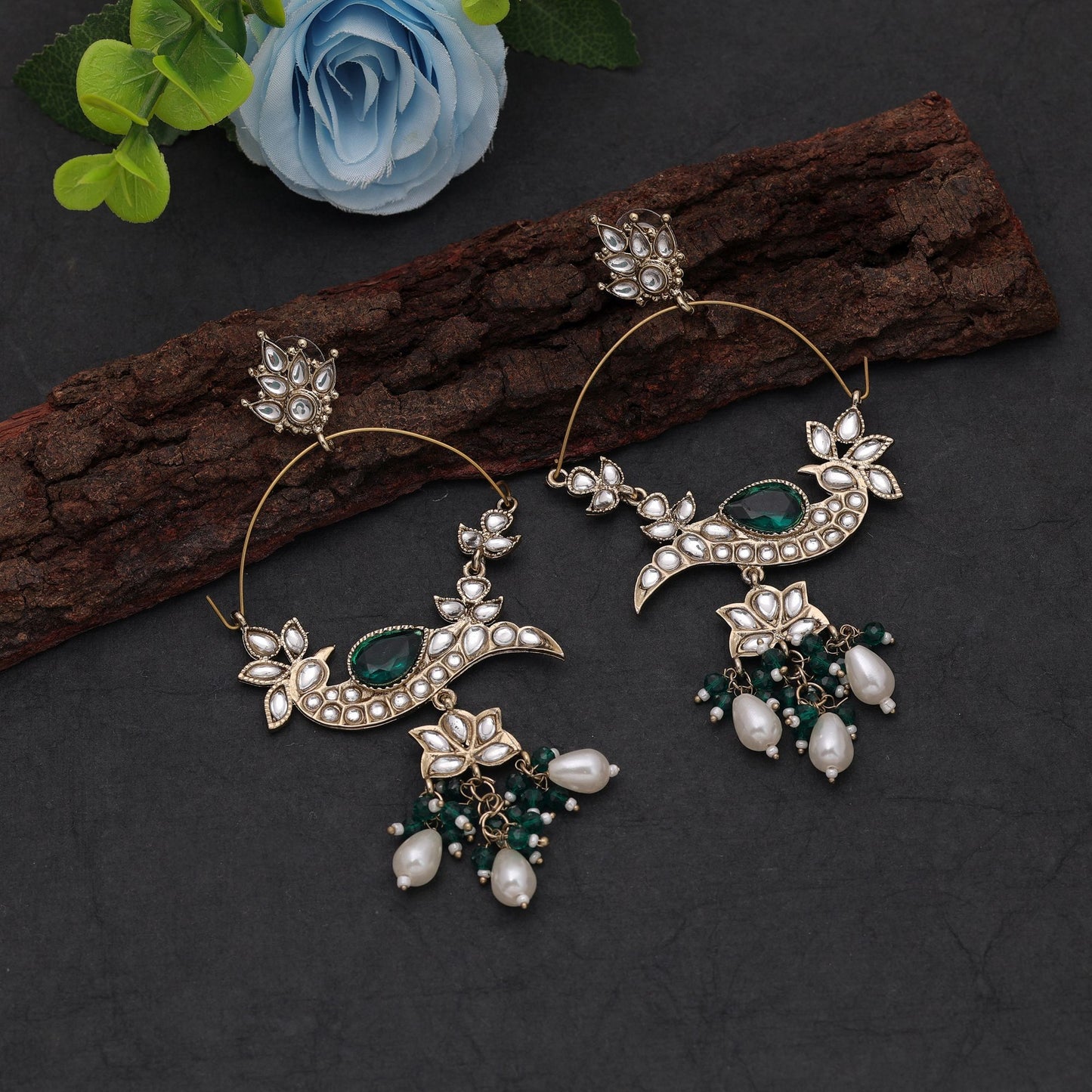 Green Color Kashmiri Earrings with Elegant Handmade Traditional Craftsmanship Style