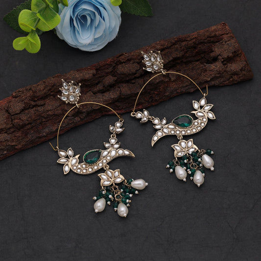 Traditional Green Color Drop Earrings with Elegant Handmade Traditional Craftsmanship Style