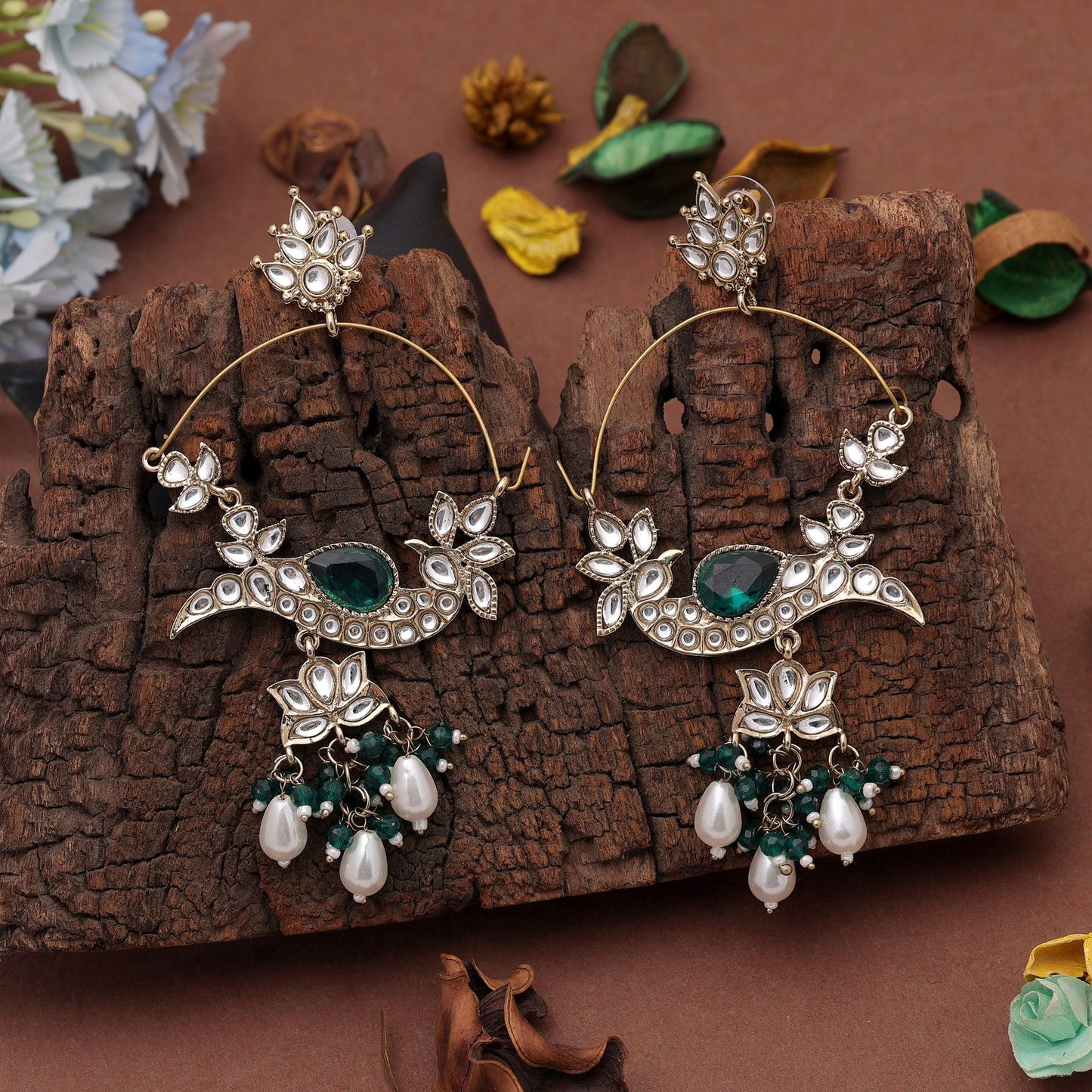 Green Color Kashmiri Earrings with Elegant Handmade Traditional Craftsmanship Style