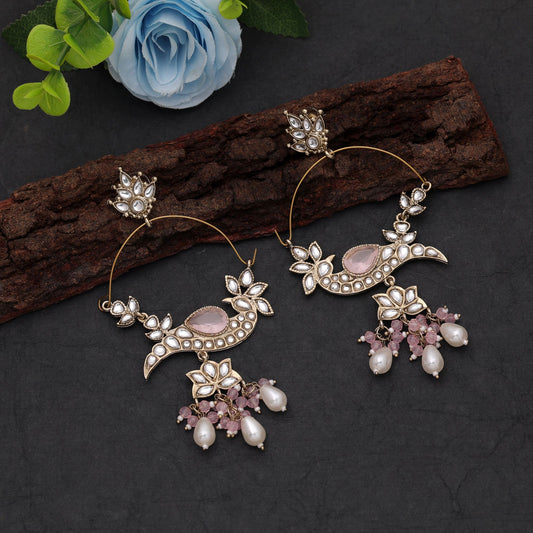 Traditional Light Pink Color Drop Earrings Featuring Elegant Festive Jewelry Collection