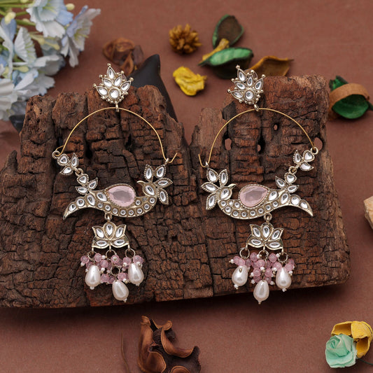 Traditional Light Pink Color Drop Earrings Featuring Elegant Festive Jewelry Collection