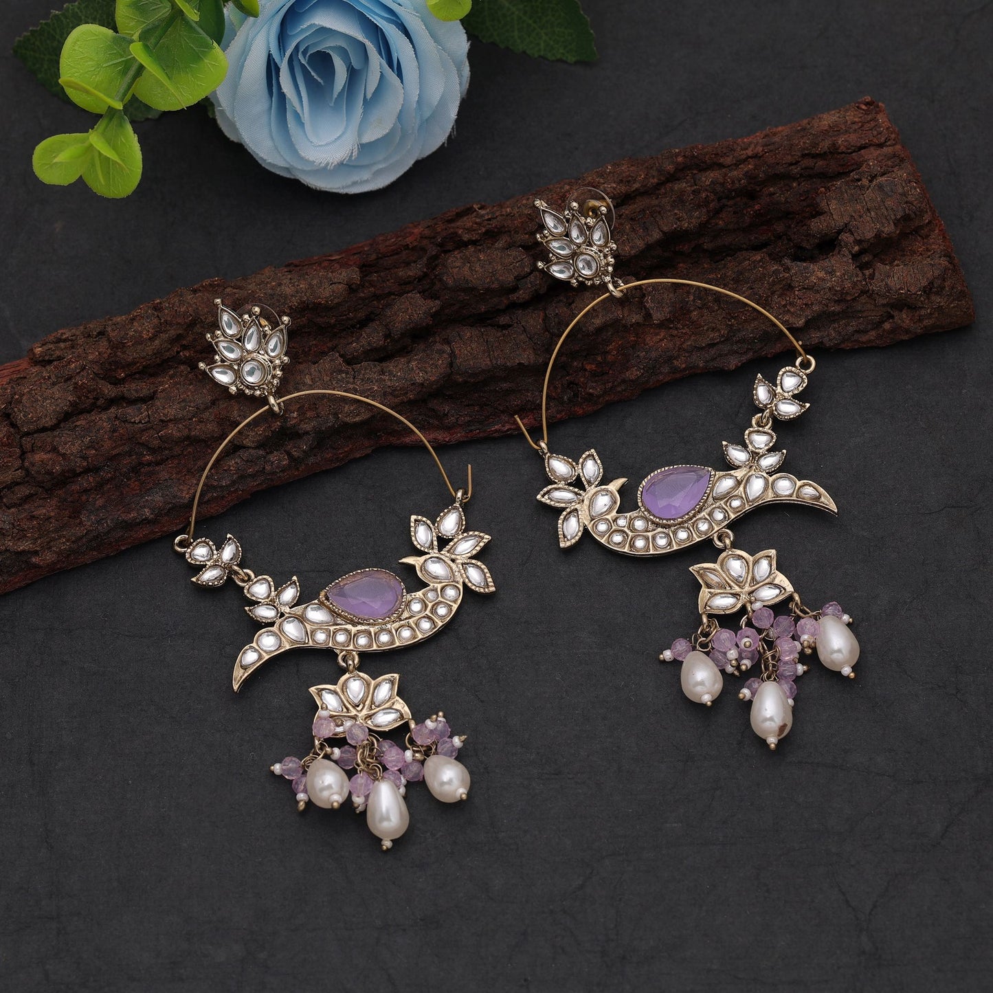 Light Purple Color Kashmiri Earrings with Elegant Traditional Handmade Artwork