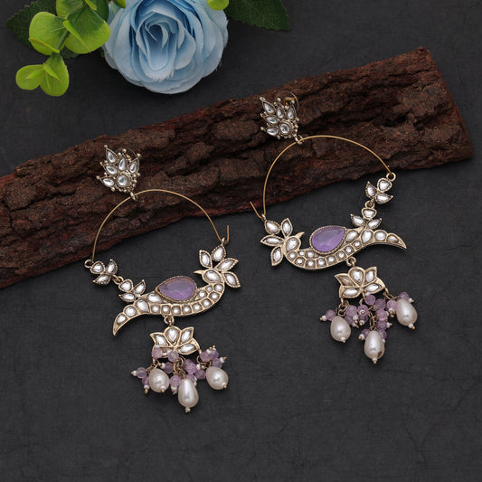 Traditional Light Purple Color Drop Earrings with Elegant Traditional Handmade Artwork