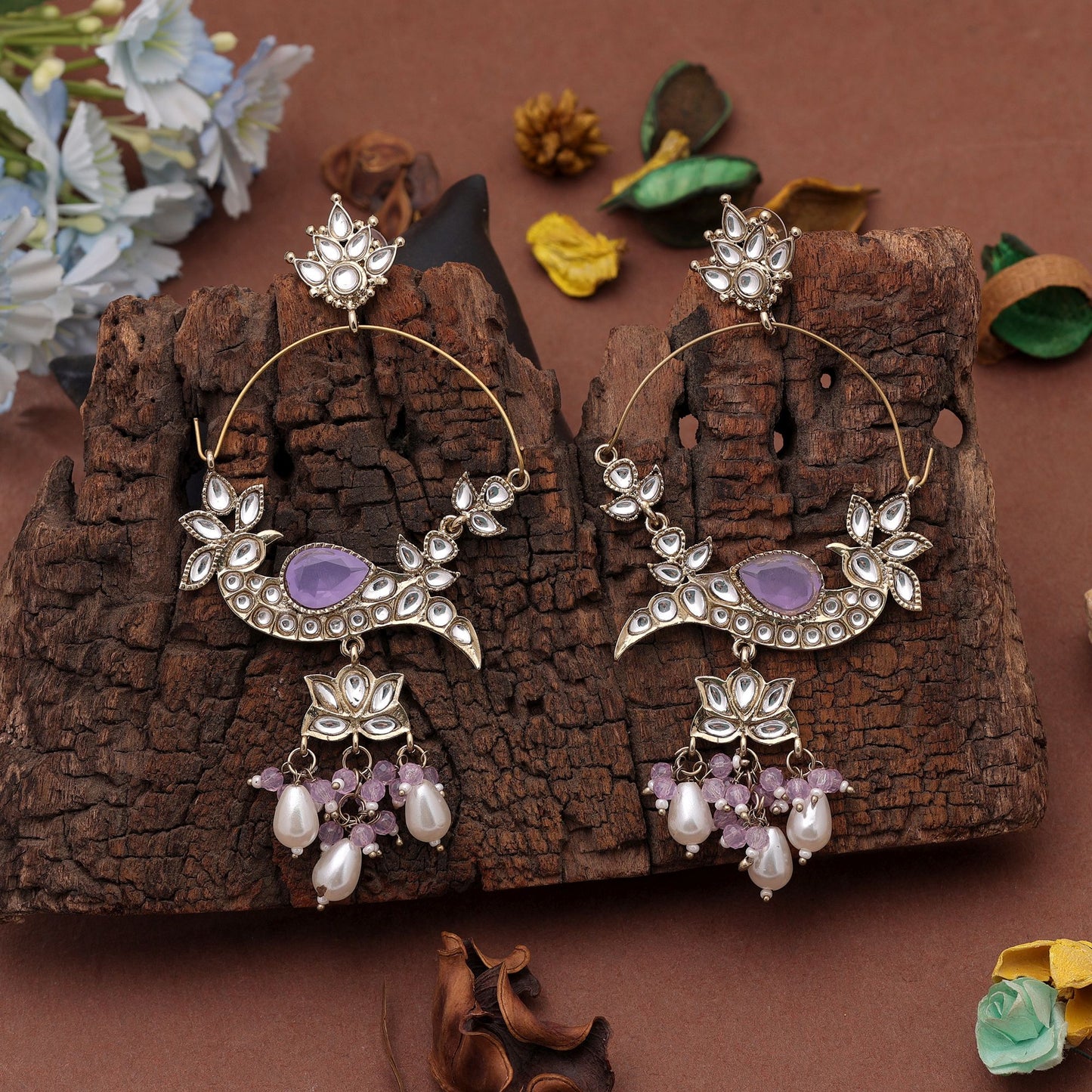 Light Purple Color Kashmiri Earrings with Elegant Traditional Handmade Artwork