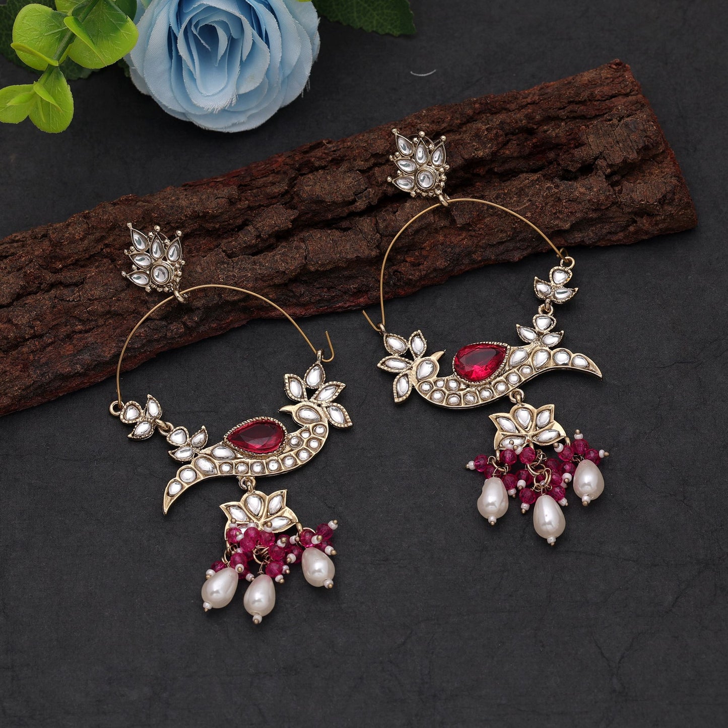Pink Color Kashmiri Earrings with Premium Artistic Handmade Ethnic Design