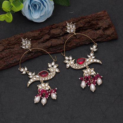 Pink Color Kashmiri Earrings with Premium Artistic Handmade Ethnic Design