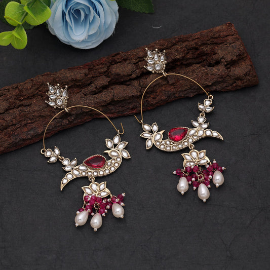Traditional Pink Color Drop Earrings with Premium Artistic Handmade Ethnic Design