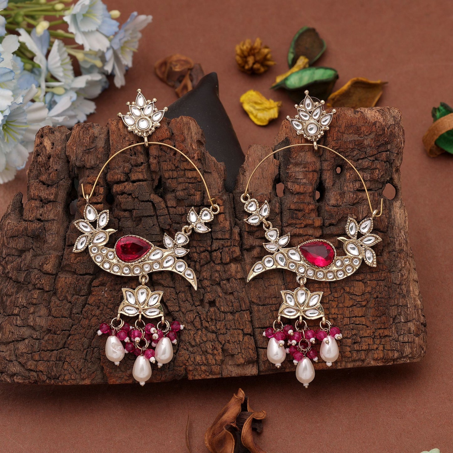 Pink Color Kashmiri Earrings with Premium Artistic Handmade Ethnic Design