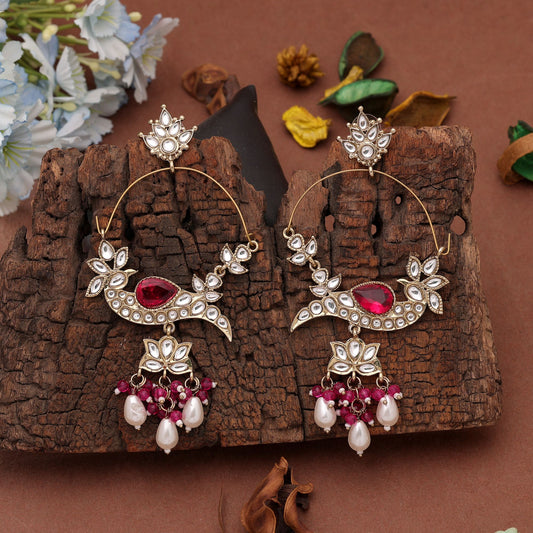 Traditional Pink Color Drop Earrings with Premium Artistic Handmade Ethnic Design