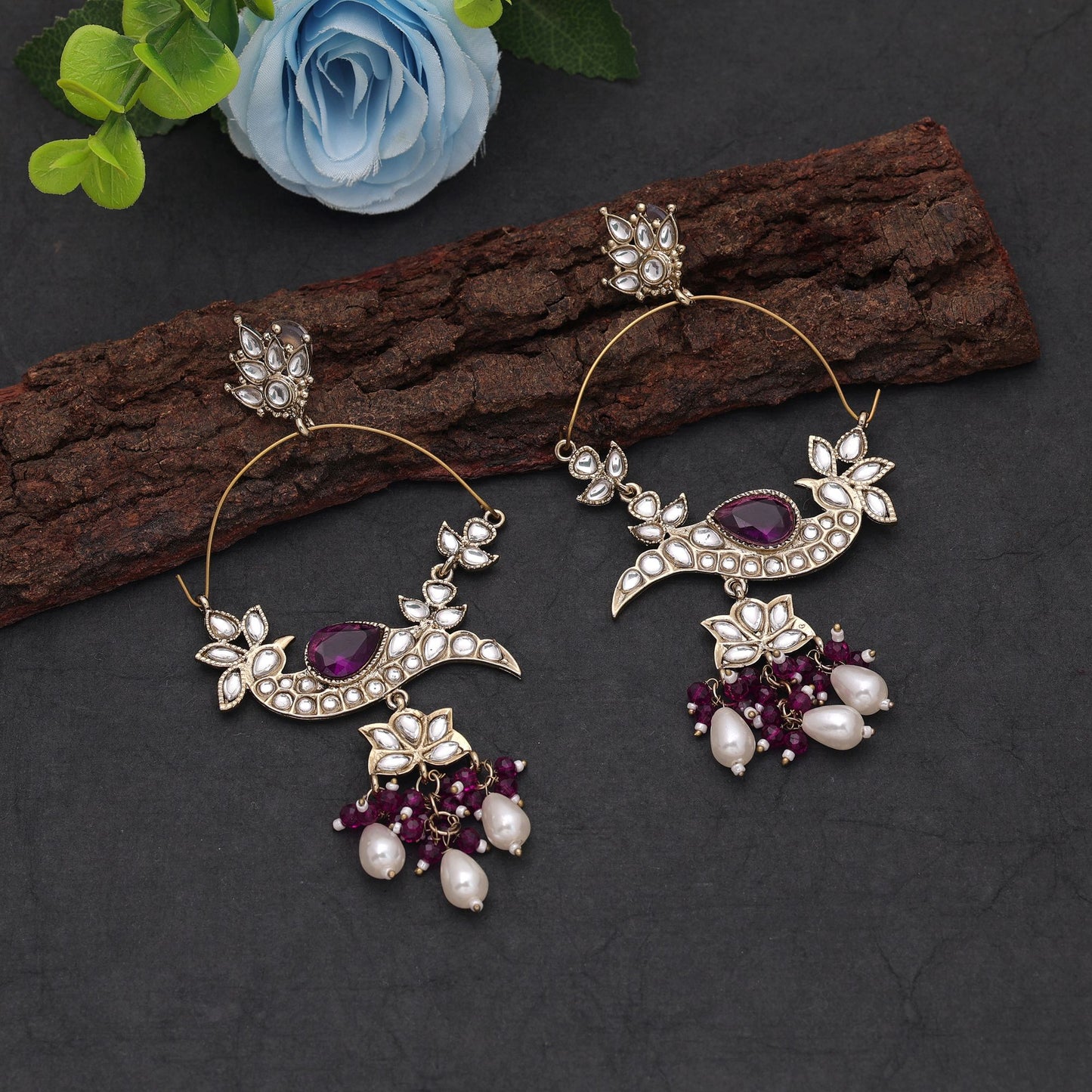 Purple Color Kashmiri Earrings Featuring Stylish Ethnic Designer Jewelry Collection