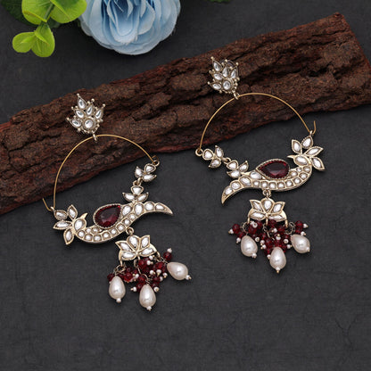 Red Color Kashmiri Earrings Featuring Beautiful Ethnic Fashion Wear Design