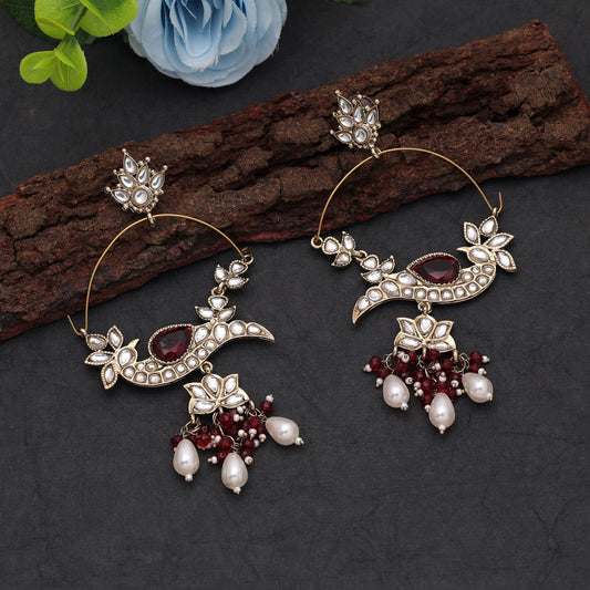 Traditional Red Color Drop Earrings Featuring Beautiful Ethnic Fashion Wear Design