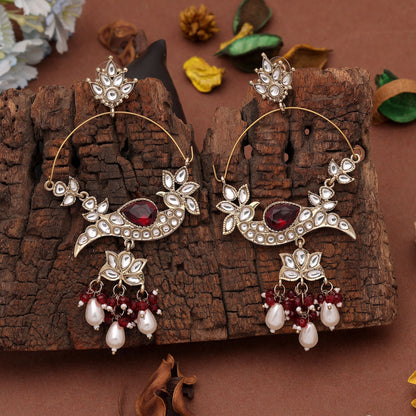 Red Color Kashmiri Earrings Featuring Beautiful Ethnic Fashion Wear Design