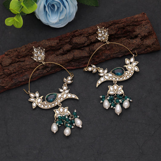 Traditional Teal Green Color Drop Earrings Crafted with Elegant Traditional Jewelry Style